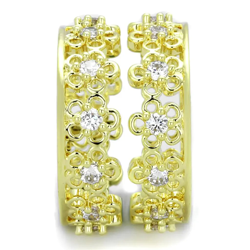 Alamode Gold Brass Ring with AAA Grade CZ in Clear - Alamode - Flyclothing LLC