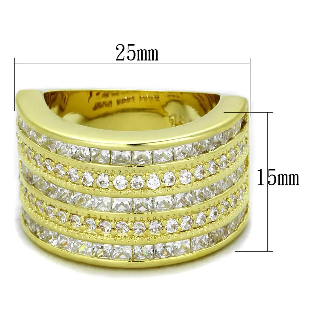 Alamode Gold Brass Ring with AAA Grade CZ in Clear - Alamode - Flyclothing LLC