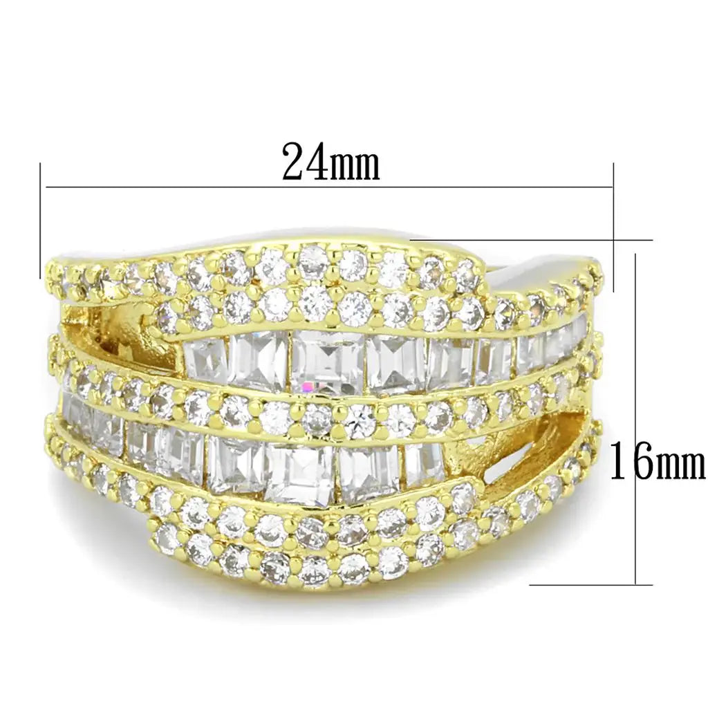 Alamode Gold Brass Ring with AAA Grade CZ in Clear - Alamode - Flyclothing LLC