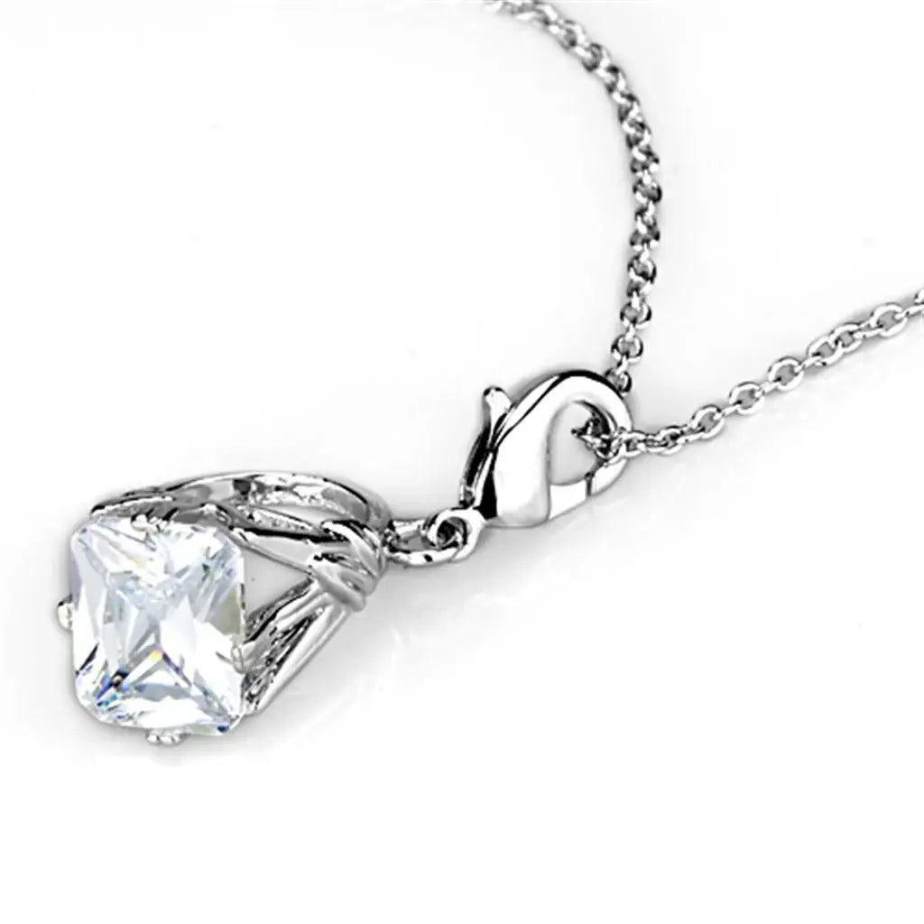 Alamode Rhodium Brass Pendant with AAA Grade CZ in Clear - Alamode - Flyclothing LLC