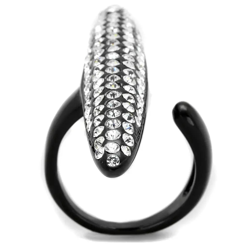Alamode IP Black(Ion Plating) Stainless Steel Ring with Top Grade Crystal in Clear - Alamode - Flyclothing LLC