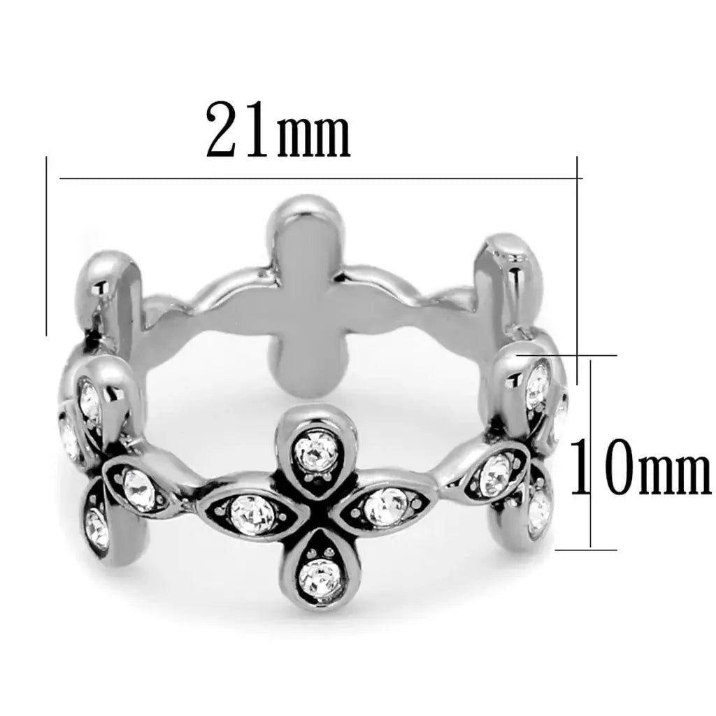 Alamode Rhodium Brass Ring with Top Grade Crystal in Clear - Alamode - Flyclothing LLC