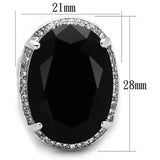 Alamode Rhodium Brass Ring with Synthetic Synthetic Glass in Jet - Alamode - Flyclothing LLC