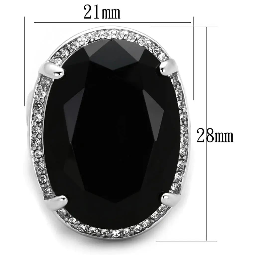 Alamode Rhodium Brass Ring with Synthetic Synthetic Glass in Jet - Alamode - Flyclothing LLC
