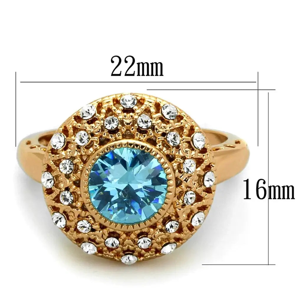 Alamode Rose Gold Brass Ring with AAA Grade CZ in Sea Blue - Alamode - Flyclothing LLC