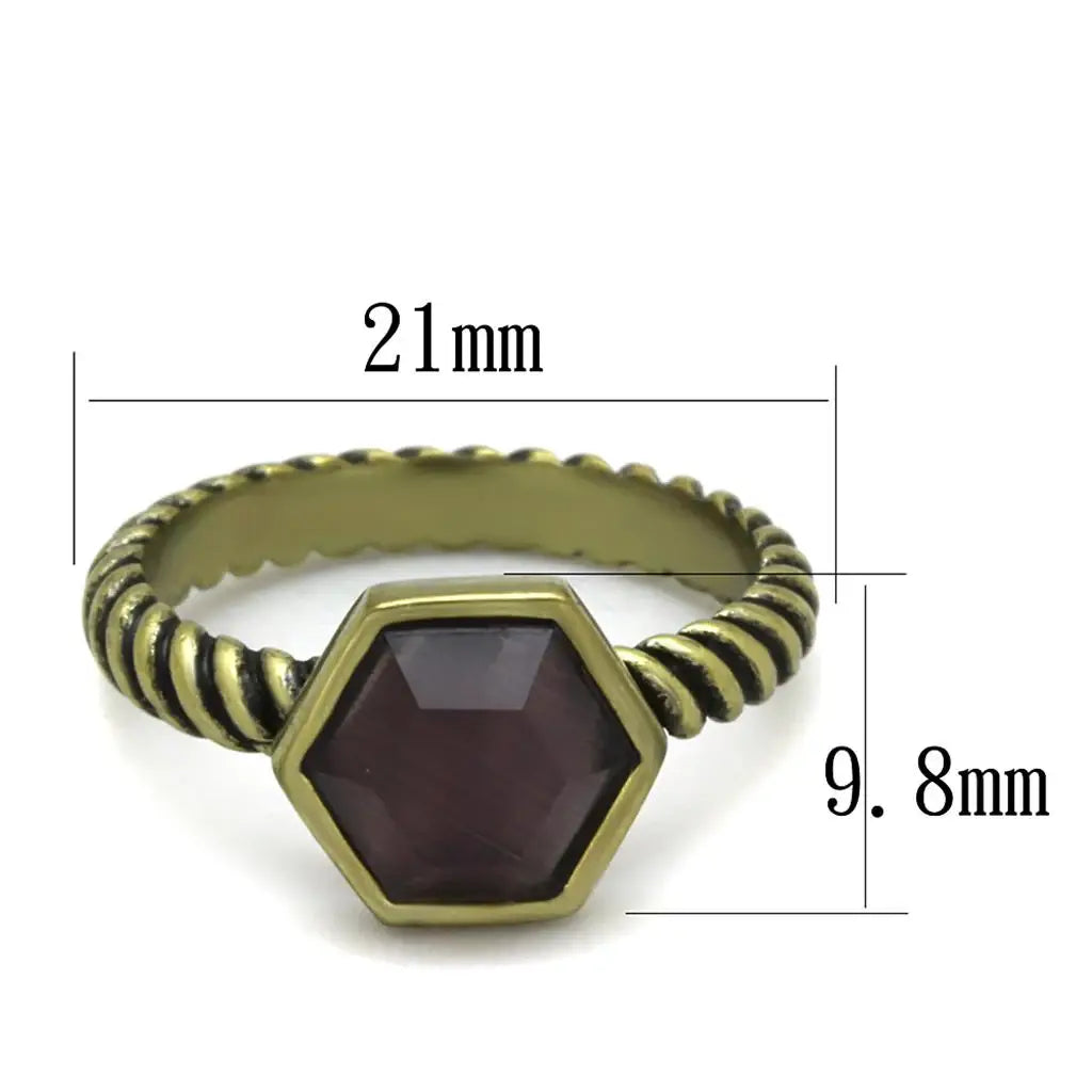 Alamode Antique Copper Brass Ring with Synthetic Cat Eye in Amethyst - Alamode - Flyclothing LLC