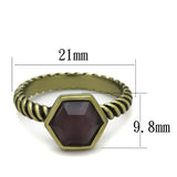 Alamode Antique Copper Brass Ring with Synthetic Cat Eye in Amethyst - Alamode