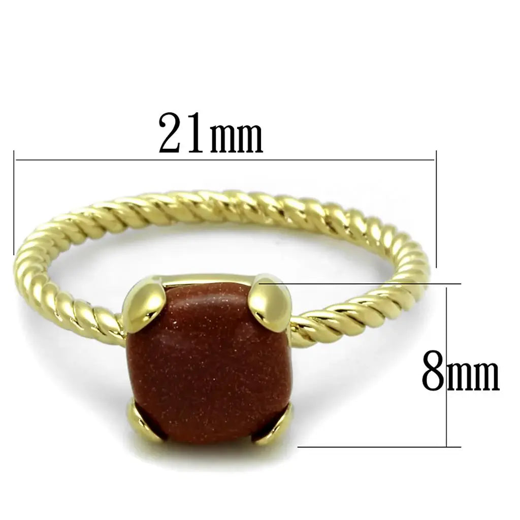 Alamode Gold Brass Ring with Synthetic Cat Eye in Brown - Alamode - Flyclothing LLC