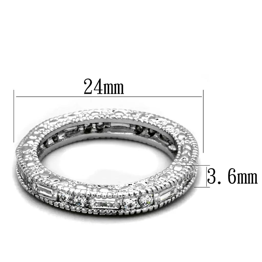 Alamode Rhodium Brass Ring with AAA Grade CZ in Clear - Alamode - Flyclothing LLC