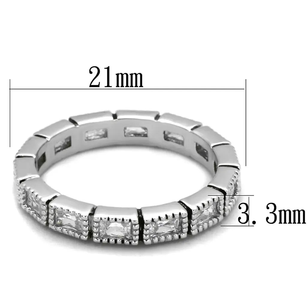 Alamode Rhodium Brass Ring with AAA Grade CZ in Clear - Alamode - Flyclothing LLC
