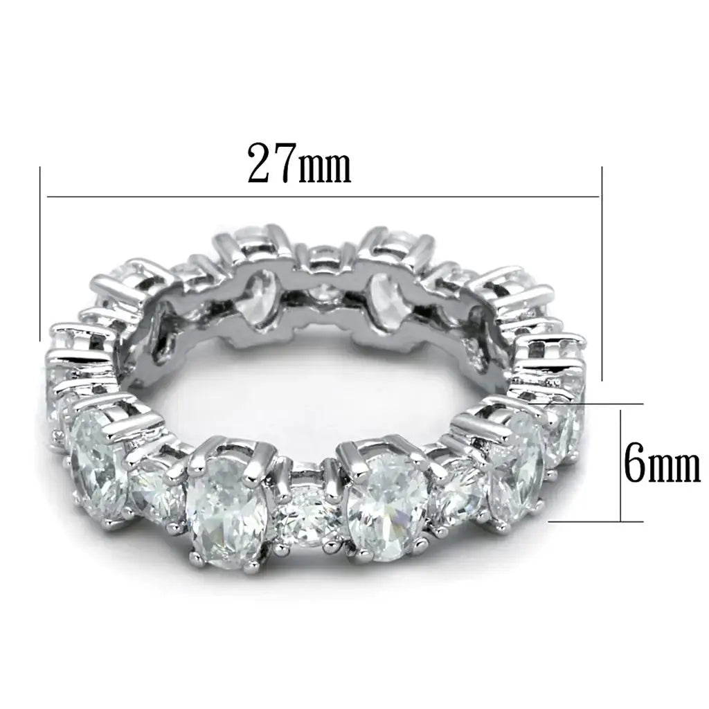 Alamode Rhodium Brass Ring with AAA Grade CZ in Clear - Alamode - Flyclothing LLC