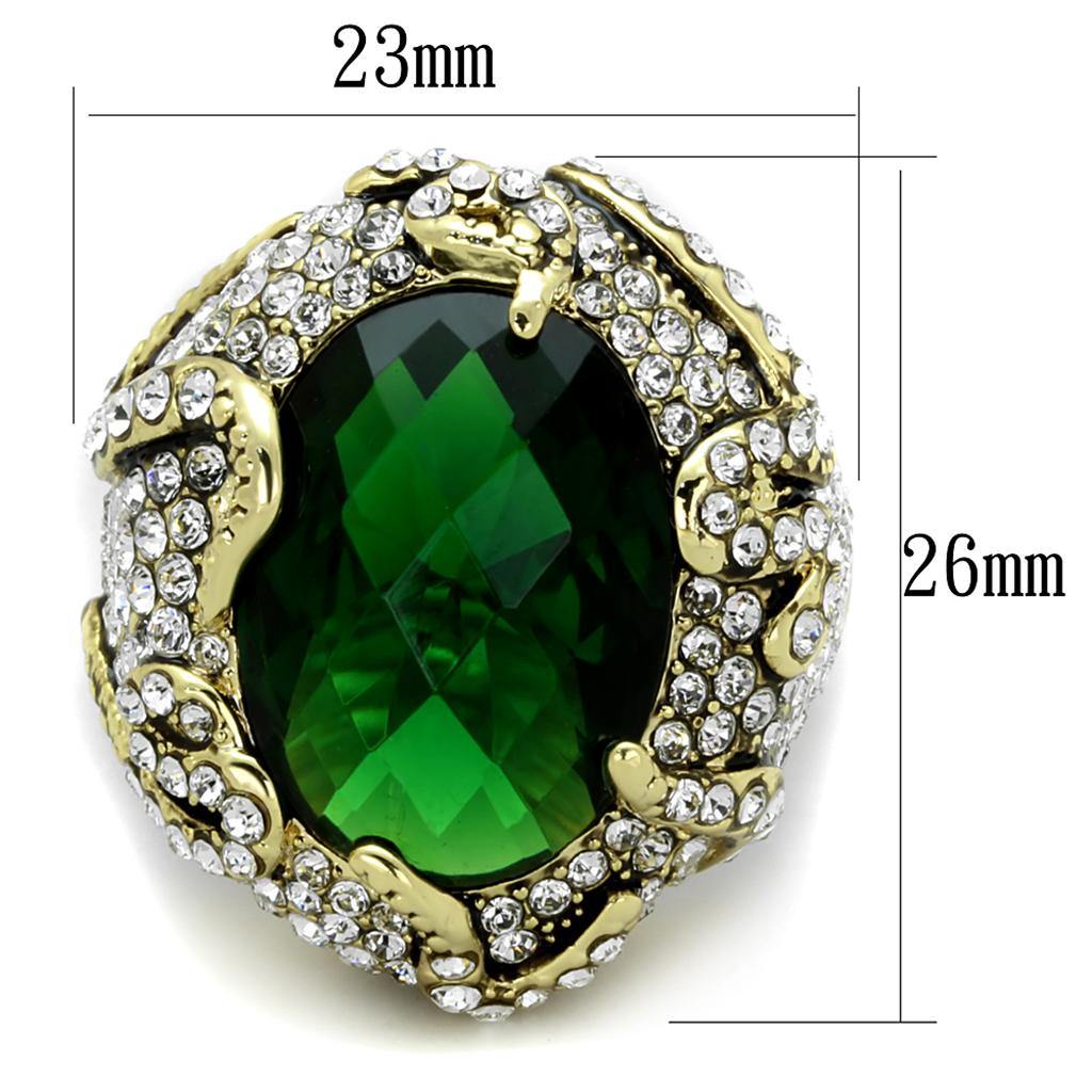 Alamode Flash Gold Brass Ring with Synthetic Synthetic Glass in Emerald