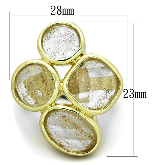 Alamode Gold & Brush Brass Ring with Synthetic Synthetic Rutile in Topaz - Alamode