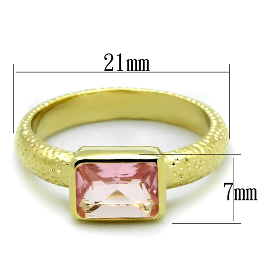 Alamode Gold Brass Ring with Synthetic Synthetic Glass in Rose