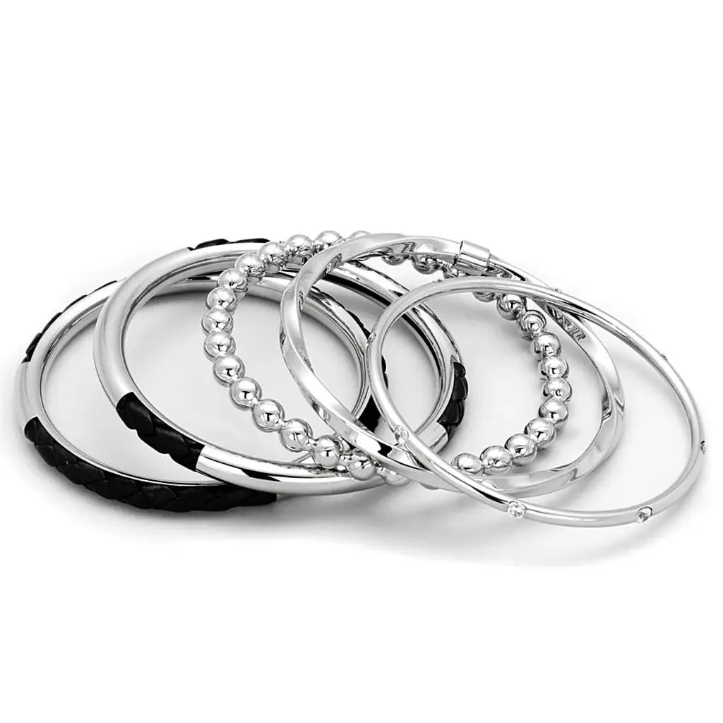 Alamode High polished (no plating) Stainless Steel Bangle with AAA Grade CZ in Clear - Alamode - Flyclothing LLC