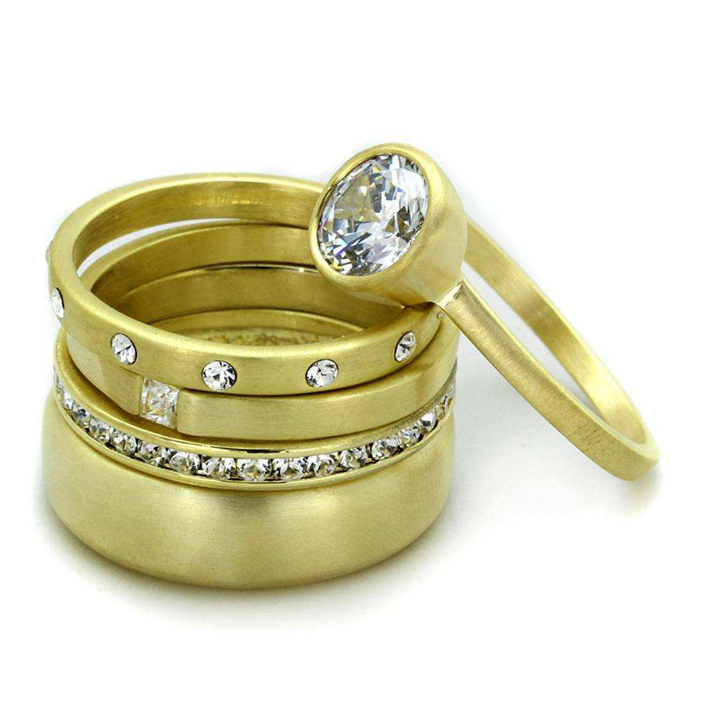 Alamode Gold & Brush Brass Ring with AAA Grade CZ in Clear - Alamode - Flyclothing LLC