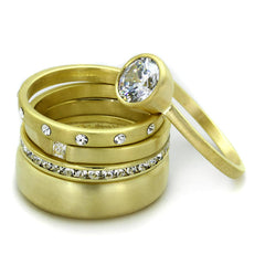 Alamode Gold & Brush Brass Ring with AAA Grade CZ in Clear