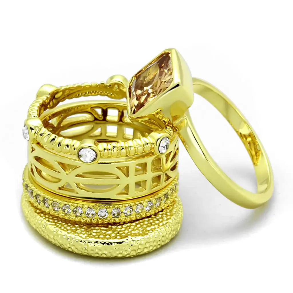 Alamode Gold Brass Ring with AAA Grade CZ in Champagne - Alamode - Flyclothing LLC