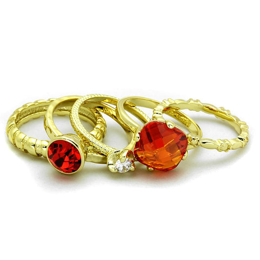 Alamode Gold Brass Ring with AAA Grade CZ in Orange