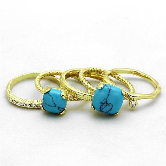 Alamode Gold Brass Ring with Synthetic Turquoise in Sea Blue