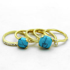 Alamode Gold Brass Ring with Synthetic Turquoise in Sea Blue - Alamode