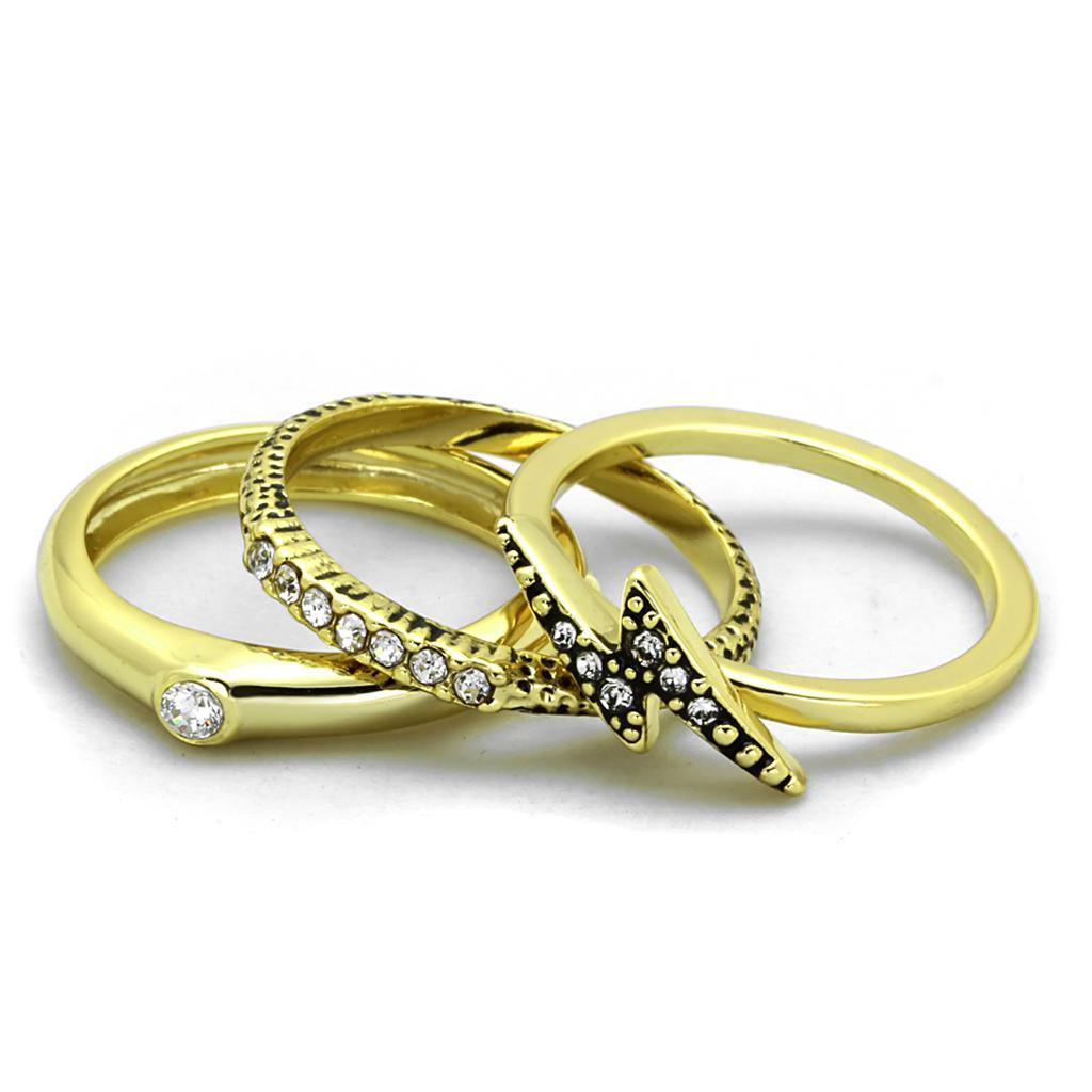 Alamode Gold Brass Ring with Top Grade Crystal in Clear - Alamode