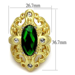 Alamode Gold & Brush Brass Ring with Synthetic Synthetic Glass in Emerald - Alamode