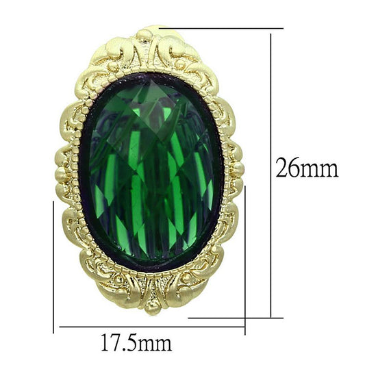 Alamode Gold & Brush Brass Earrings with Synthetic Synthetic Stone in Emerald - Flyclothing LLC