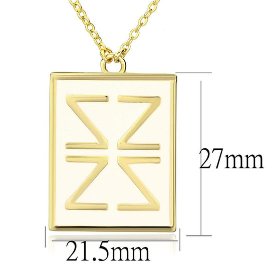 Alamode Gold Brass Chain Pendant with Epoxy in White - Flyclothing LLC