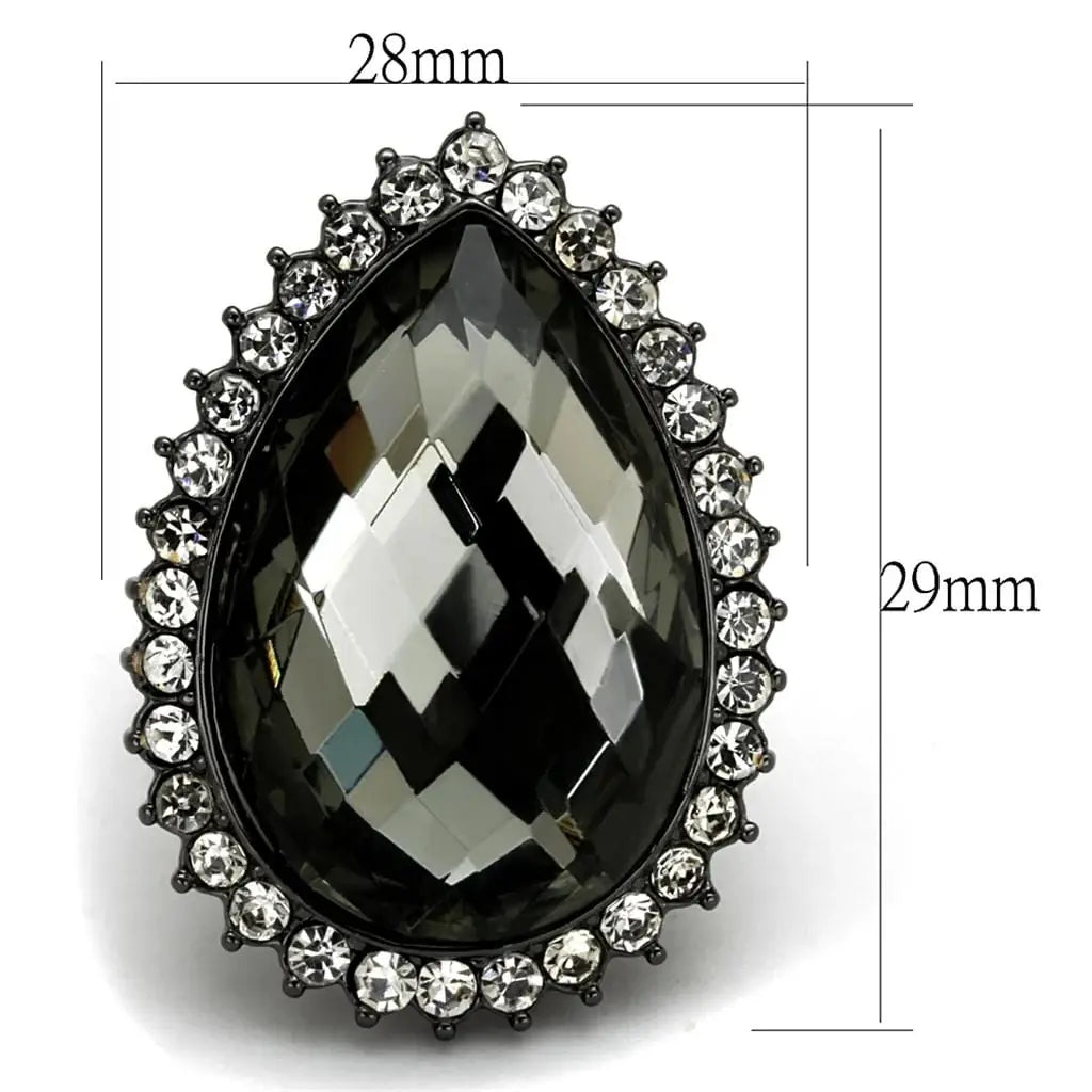 Alamode Ruthenium Brass Ring with Synthetic Synthetic Glass in Black Diamond - Alamode - Flyclothing LLC