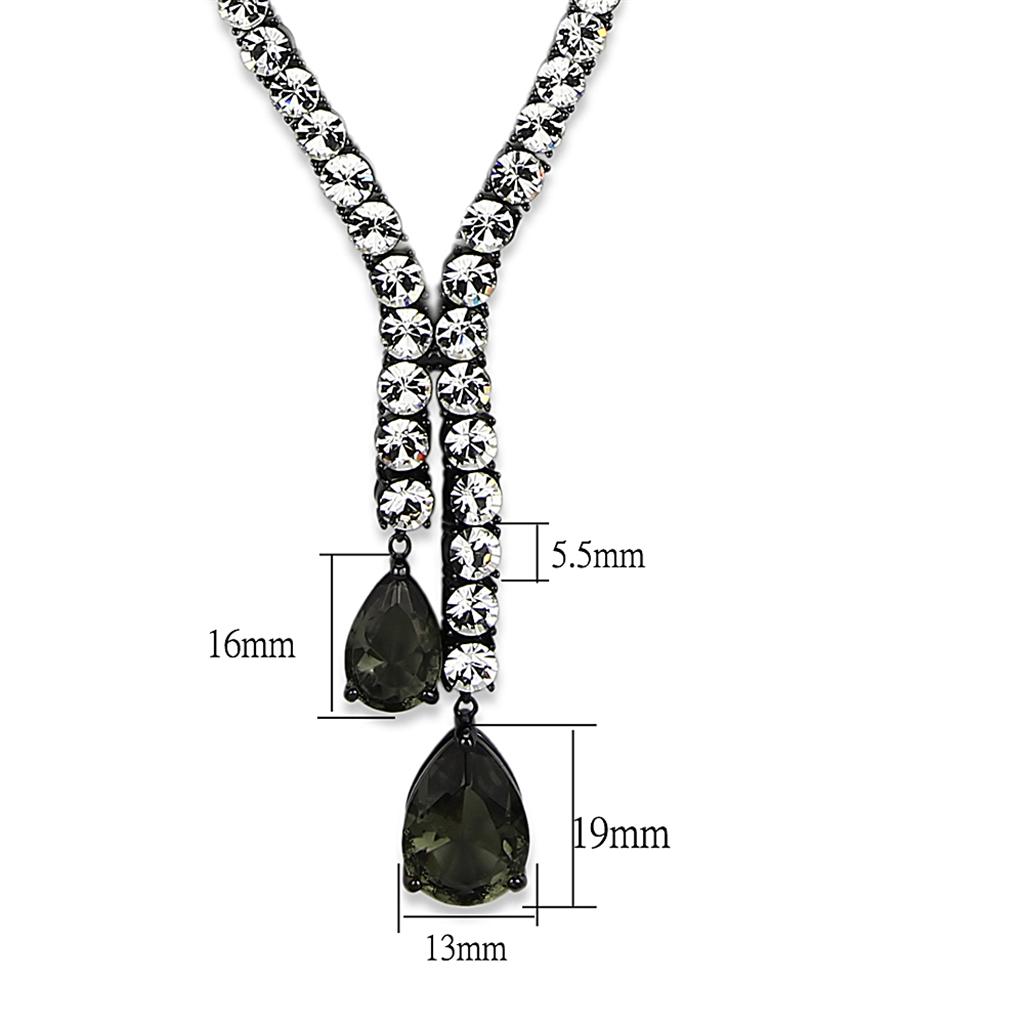 Alamode Ruthenium Brass Necklace with Synthetic Synthetic Glass in Black Diamond