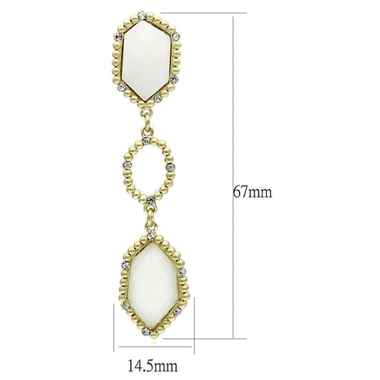Alamode Gold & Brush Brass Earrings with Synthetic Synthetic Stone in Clear - Alamode
