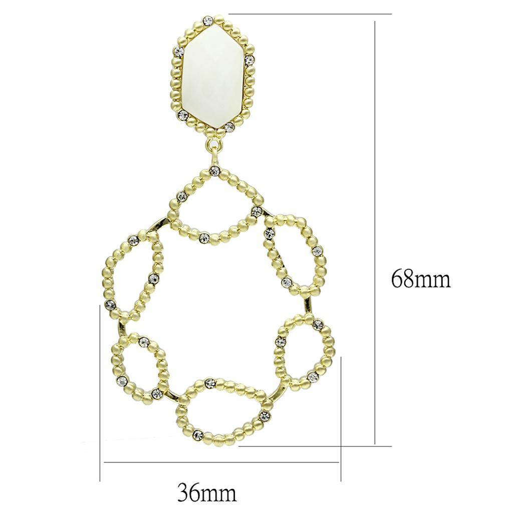 Alamode Gold & Brush Brass Earrings with Synthetic Synthetic Stone in White - Alamode