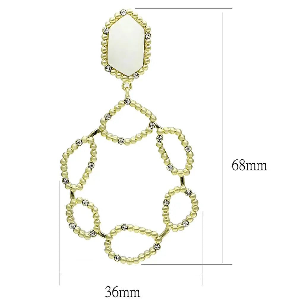 Alamode Gold & Brush Brass Earrings with Synthetic Synthetic Stone in White - Alamode - Flyclothing LLC