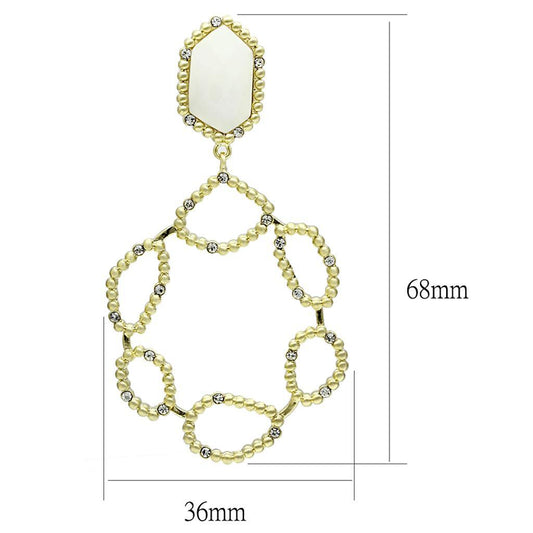Alamode Gold & Brush Brass Earrings with Synthetic Synthetic Stone in White - Flyclothing LLC