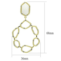 Alamode Gold & Brush Brass Earrings with Synthetic Synthetic Stone in White - Alamode
