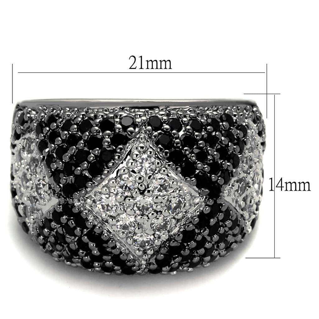 Alamode Rhodium + Ruthenium Brass Ring with AAA Grade CZ in Black Diamond - Alamode - Flyclothing LLC