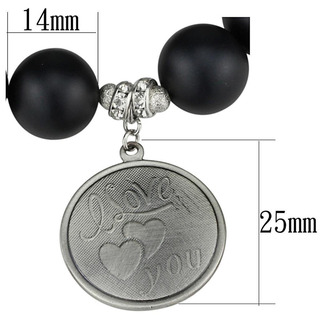 Alamode Antique Silver White Metal Bracelet with Synthetic Onyx in Jet - Alamode