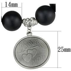 Alamode Antique Silver White Metal Bracelet with Synthetic Onyx in Jet - Alamode