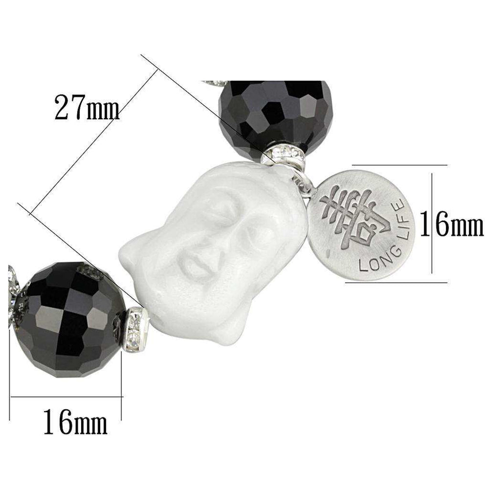 Alamode Antique Silver White Metal Bracelet with Synthetic Synthetic Glass in Jet - Alamode - Flyclothing LLC