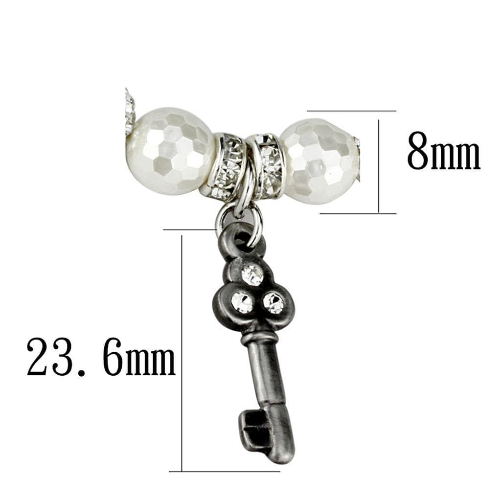 Alamode Antique Silver Brass Bracelet with Synthetic Glass Bead in White - Alamode
