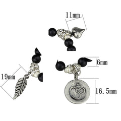 Alamode Antique Silver Brass Bracelet with Synthetic Glass Bead in Jet - Alamode