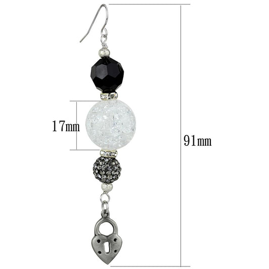 Alamode Antique Silver White Metal Earrings with Synthetic Synthetic Glass in Jet