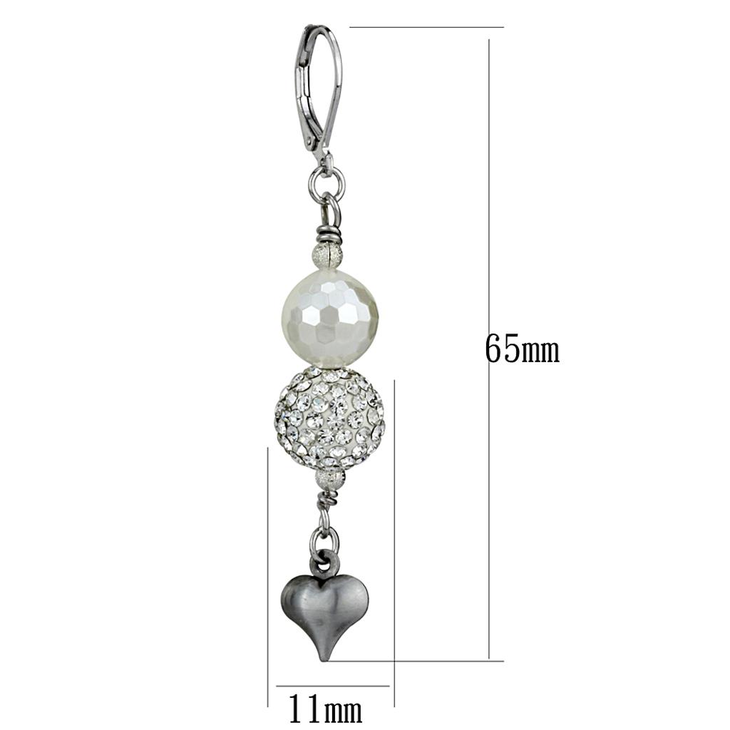 Alamode Antique Silver White Metal Earrings with Synthetic Glass Bead in White