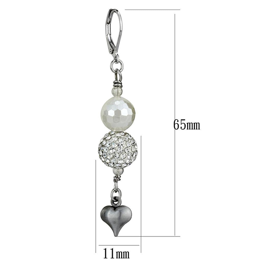 Alamode Antique Silver White Metal Earrings with Synthetic Glass Bead in White