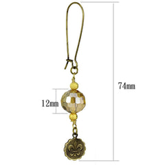 Alamode Antique Copper White Metal Earrings with Synthetic Glass Bead in Champagne - Alamode