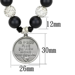 Alamode Antique Silver White Metal Necklace with Synthetic Glass Bead in Jet - Alamode