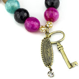 Alamode Antique Copper White Metal Necklace with Synthetic Onyx in Multi Color - Alamode