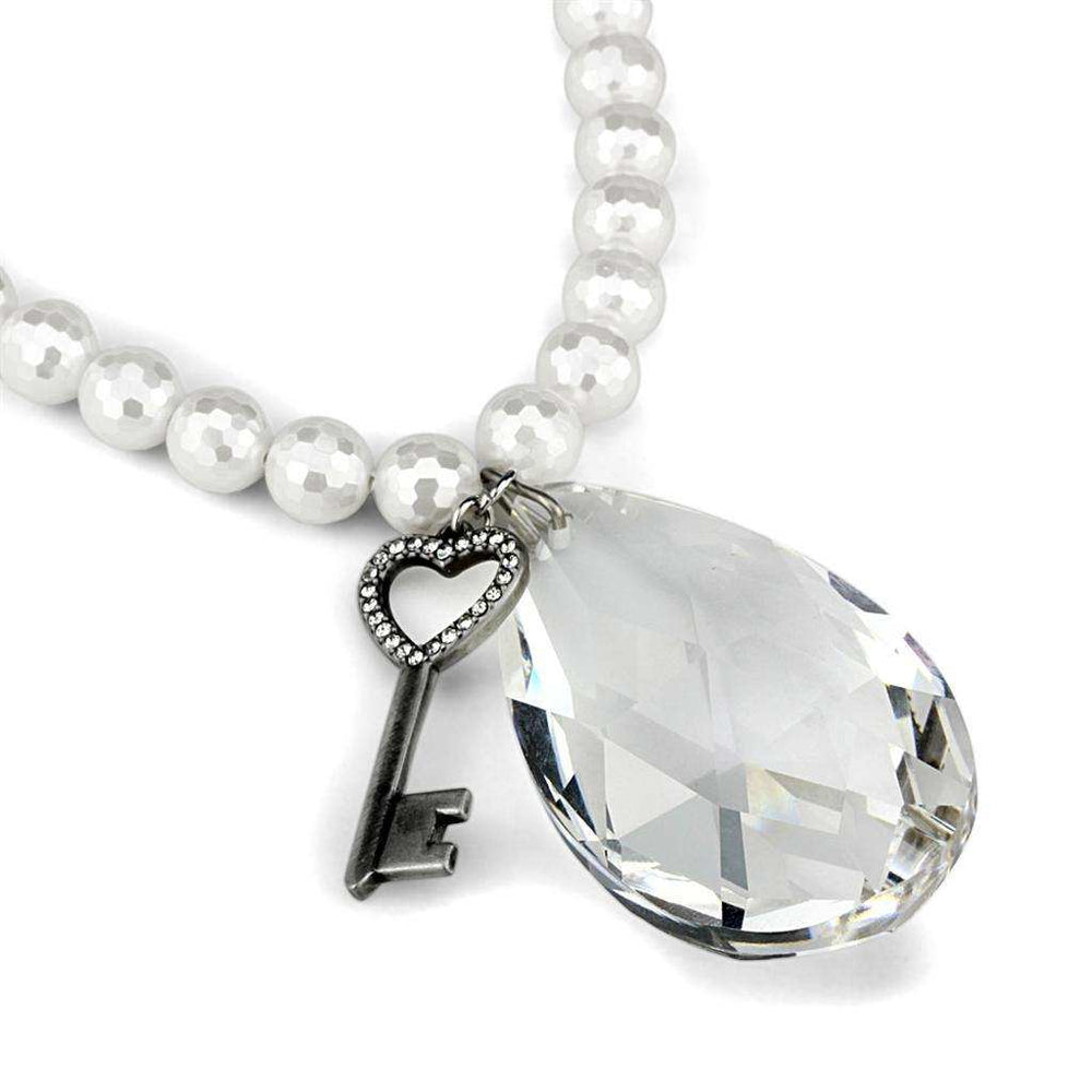 Alamode Antique Silver White Metal Necklace with Synthetic Synthetic Glass in Clear - Alamode - Flyclothing LLC