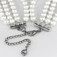 Alamode Antique Silver White Metal Necklace with Synthetic Glass Bead in White - Alamode